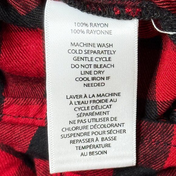 beachlunchlounge Red Black Lumberjack Plaid Ruffle Front Blouse Size Large - Picture 5 of 8